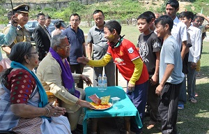 The Governor of Arunachal Pradesh Shri PB Acharya and States First Lady Smt Kavita Acharya celebrate the festive occasion of Holi with differently abled childrens of Donyi-Polo Mission School for the hearing and visually impaired, Chimpu  on 13th March 2017. 